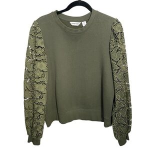 Land’s End Serious Sweats Lace Sleeve Sweatshirt Green